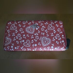 Coach Red Heart and Floral Zip Wallet